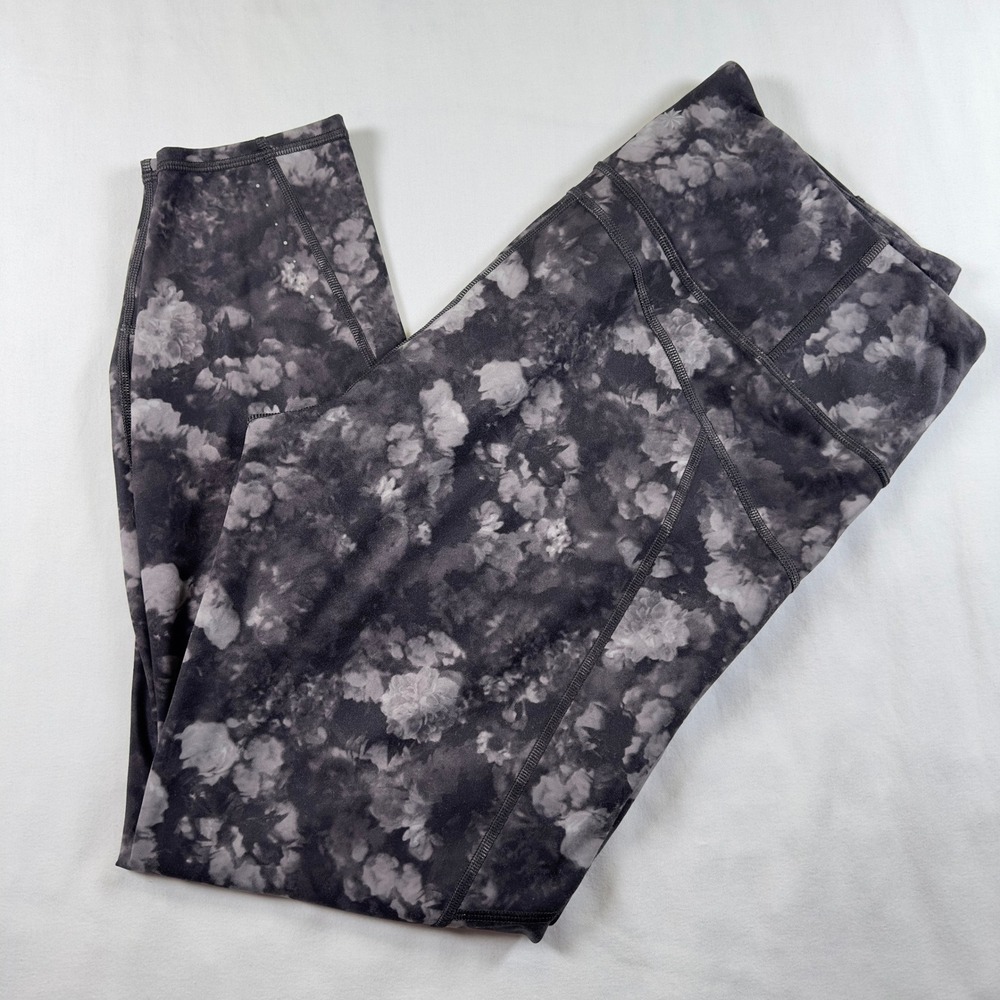 Athleta Rainier Printed Right Leggings Womens XL Black Tie Dye Athletic Floral